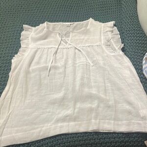 White Sleeveless Ruffled Blouse with Tie Front